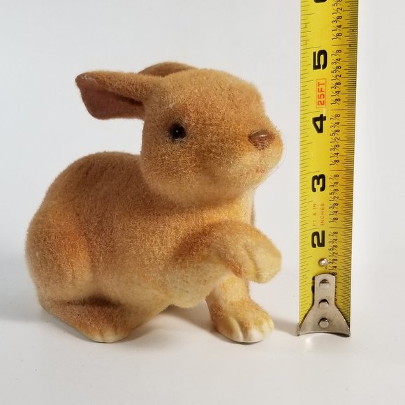 Flocked Fuzzy Rabbit Figurine Ceramic Brown Vintage 1960s Bunny - Picture 8 of 9